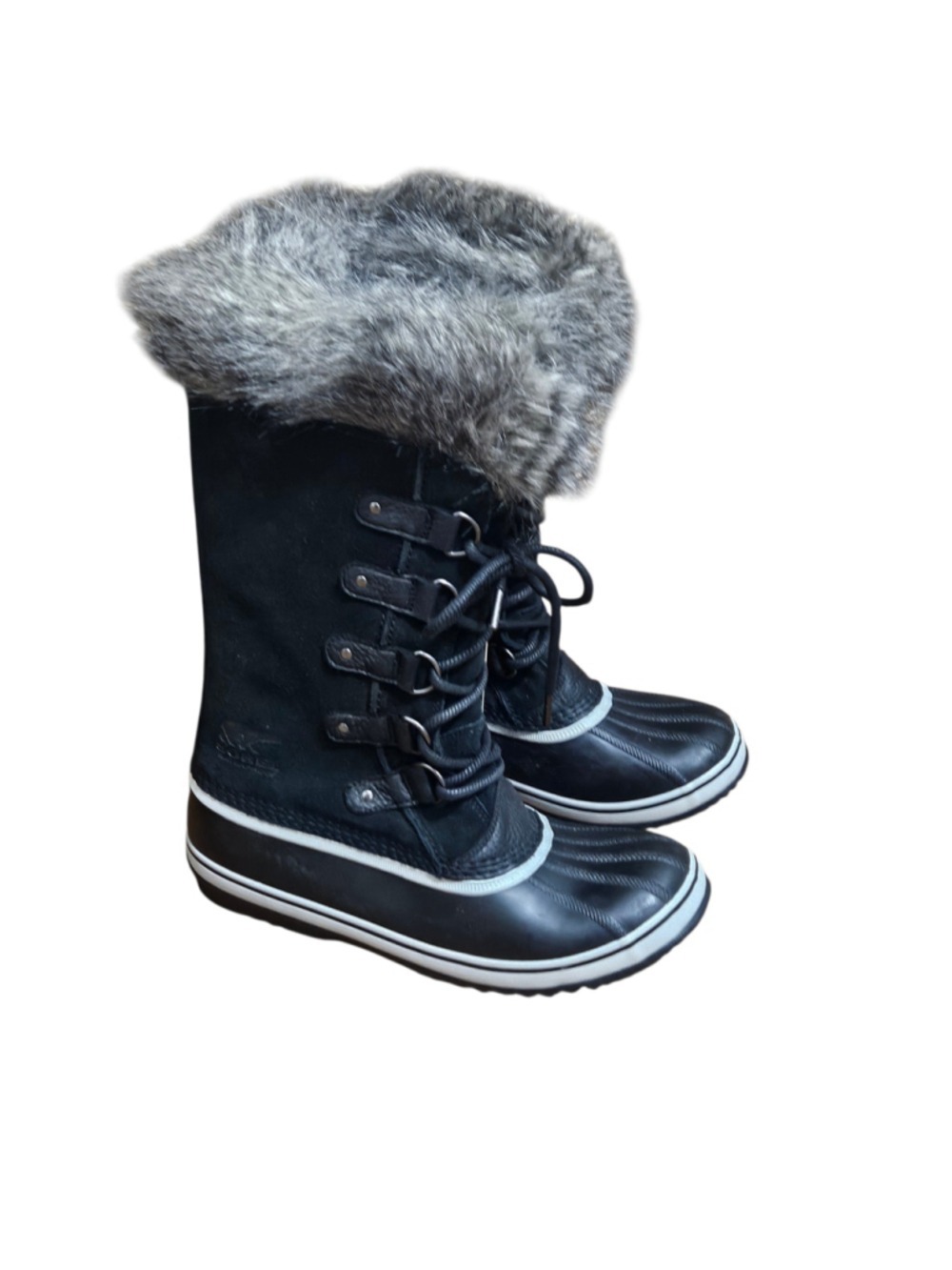 Sorel Joan Of Arctic Black Suede Leather Faux Fur Tall Winter Boots Sz 12